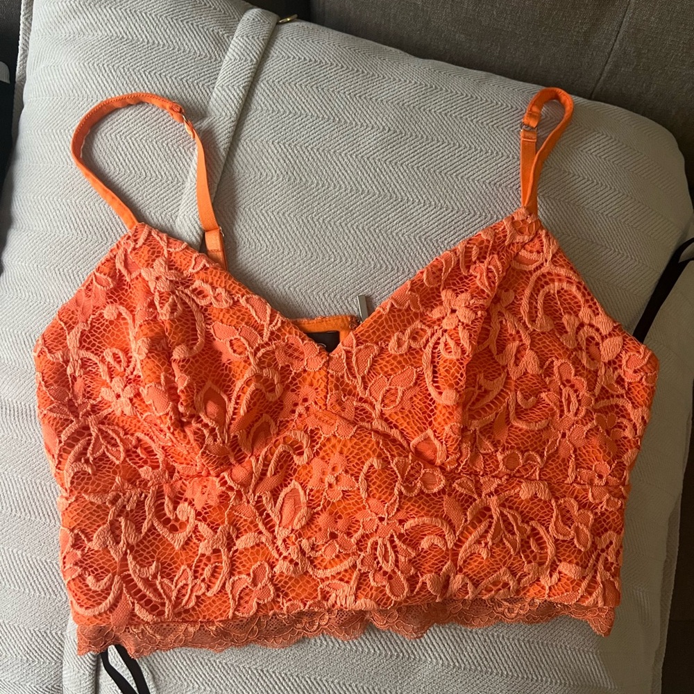 BEBE Orange Lace double lined crop top - small